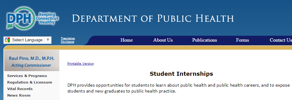 new jersey department of health internships